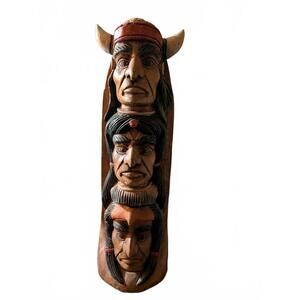 Hand-Carved Native American Style Totem Pole Sculpture